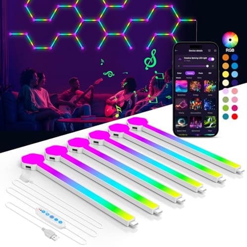 Panneau LED Hexagonal Smart Music Sync Lampe Murale App&Télécommande Contrôle Gaming Setup — E.lights 6 Pcs