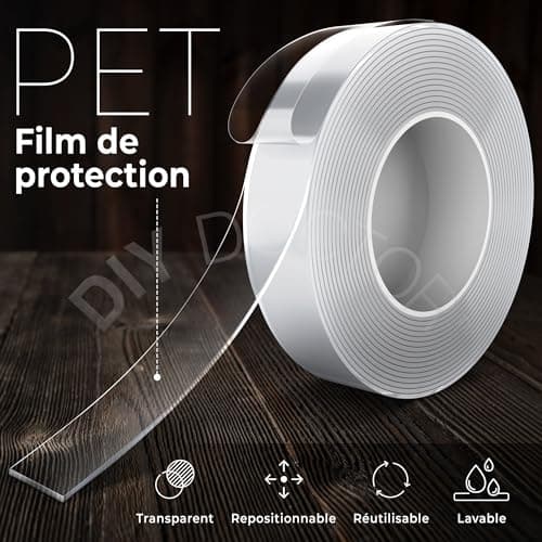 DIY Doctor Ruban en gel nano robuste et sans traces - Adhésif double face lavable et amovible - Idéal pour travaux de br