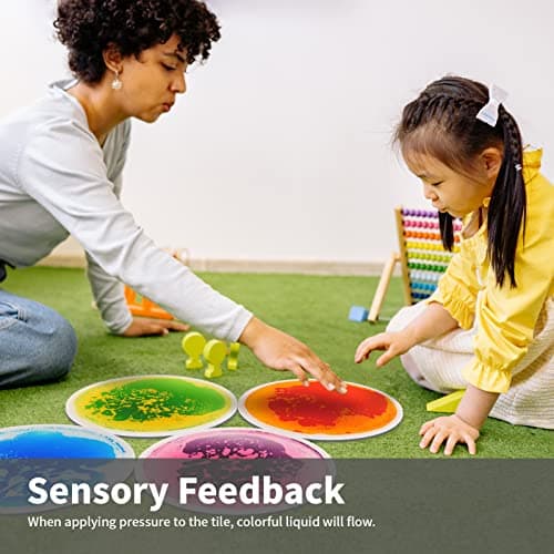 Art3d Dalles de Sol Sensorielles Rondes 30x30cm pour Enfants et Tout-Petits, Jeu Actif et Décoratif Liquide Coloré