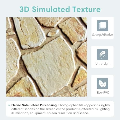 Commomy Lot de 10 panneaux muraux 3D en PVC texturé imitation pierre pour décoration d'intérieur - Cuisine, chambre à co