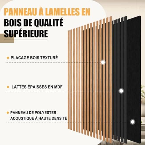DOLLAR BOSS Panneaux acoustiques en chêne 3d 120x60cm pour bureau & cuisine - Mur anti-bruit & décoratif