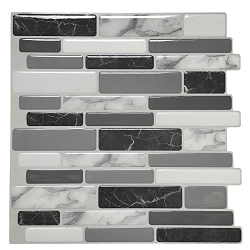 Art3d Lot de 10 Pièces Carrelage Autocollant Métro Noir pour Cuisine et Salle de Bain, Papier Adhésif en Vinyl 3D Brique — Noir et Gris