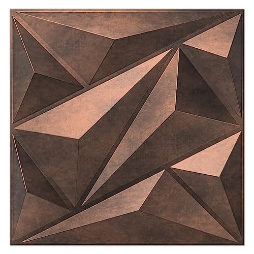 Art3dwallpanels Lot de 12 panneaux muraux 3D pour décoration murale intérieure, noir, 50 x 50 cm, motifs diamant texturé — Cuivre Vieilli