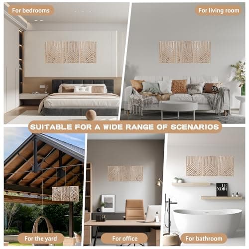 Jinzhenhong Panneaux d'art mural moderne en bois de montagne pour salon et chambre à coucher (marron clair)