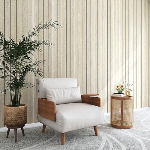 Livelynine Panneau Mural Bois Beige Adhesif Bureau Maison Chambre Salon 30CMx2M Motif Chevron