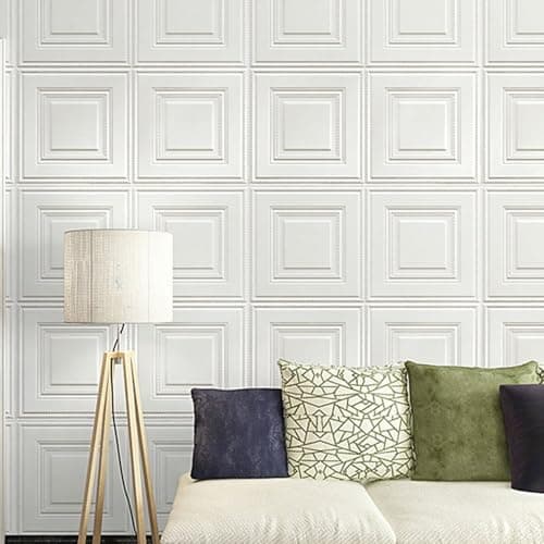 Hitburu Panneaux Muraux 3D 10 Pièces Papier Peint Motif Briques pour Cuisine Chambre Salon Plafond Imperméable 35 x 35 c