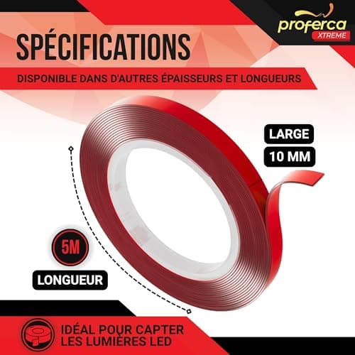 Proferca Ruban Adhésif Double Face Extra Fort | Adhésif Puissant pour Extérieur | Adhésif Double Face Fort 10m x 5m