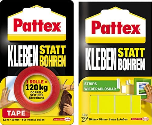 Pattex ruban adhésif au lieu de percer | Forte adhérence double face | Pour montage intérieur et extérieur | Montage mur — Band + Strips