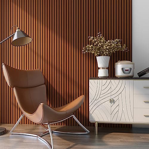 NEU.HOLZ Panneaux Acoustiques Muraux Faciles à Installer pour Amélioration Sonore Lampadaire NRC 0,8 MDF 120 x 60 cm Eff — Effet Teck