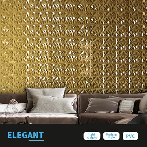 Art3d Lot de 33 panneaux muraux 3D doré pour décoration intérieure, panneaux texturés en losanges ideal pour salon et ar
