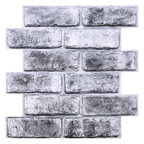 Panneau Mural 3D Fausse Brique 30x30cm, 10 Pièces Adhésif PVC — ‎gris/Blanc