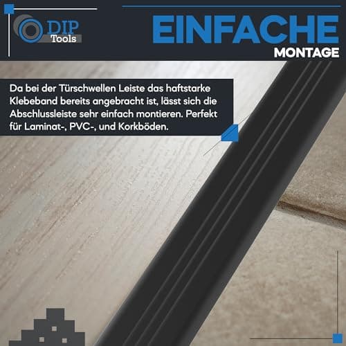 Profilé de transition ALUMAT noir – Bandes autocollantes – Pour sols stratifiés – Meilleure qualité – Adaptable à tous l
