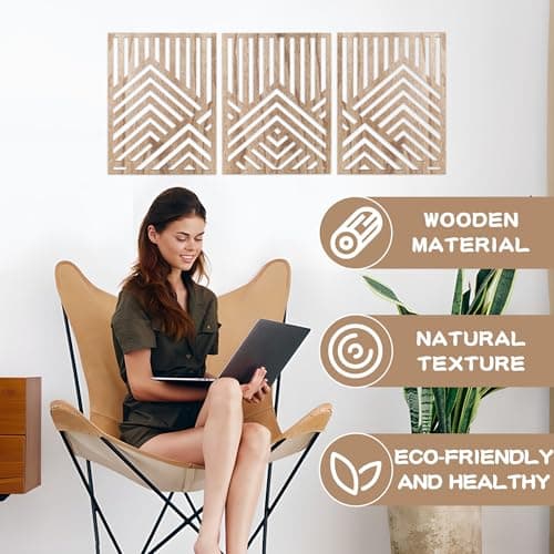 Jinzhenhong Panneaux d'art mural moderne en bois de montagne pour salon et chambre à coucher (marron clair)