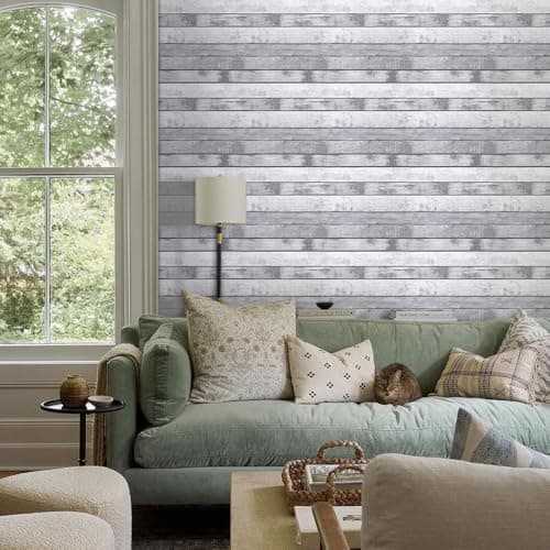 Murales 3D COMSTICKC Imitation Bois Hellgrau 10 Pièces 30x30cm Rétro Imperméable