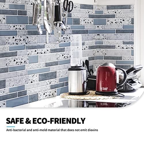 Art3d 10 Pièces Carrelage Adhésif Mural Crédence de Cuisine en Vinyle Sticker Muraux Marbre Bleu 30x30cm
