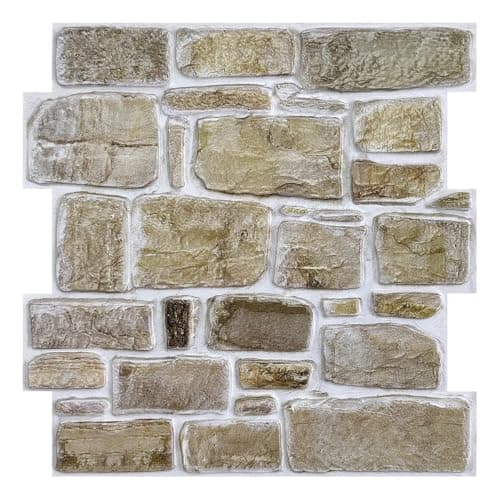 Commomy Lot de 10 panneaux muraux 3D en PVC texturé imitation pierre pour décoration d'intérieur - Cuisine, chambre à co — Stone-u