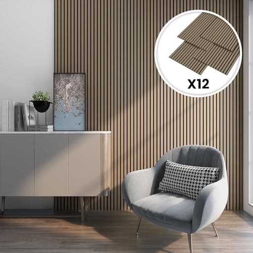 NEU.HOLZ Panneaux Acoustiques Muraux Faciles à Installer pour Amélioration Sonore Lampadaire NRC 0,8 MDF 120 x 60 cm Eff — Effet Noyer Clair