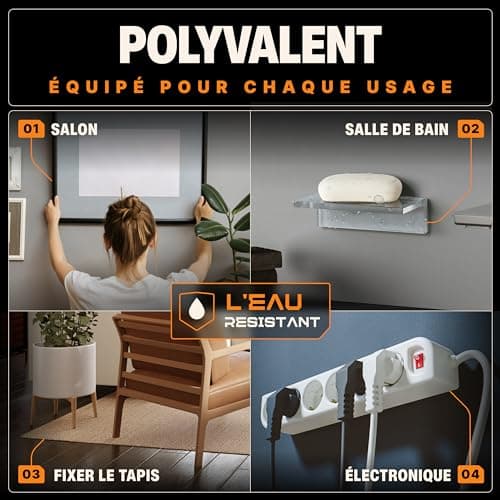 BAURIX® Ruban adhésif double face [3m] - Fort en adhésion, résistant et lavable - Idéal pour la réparation et le bricola