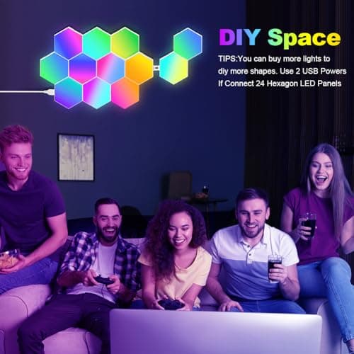 Lampe LED URAQT Hexagone Smart RGB 16 Millions Couleurs pour Jeu et Décoration Murale