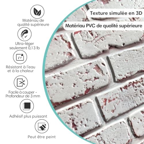 Panneau Mural 3D Fausse Brique 30x30cm, 10 Pièces Adhésif PVC