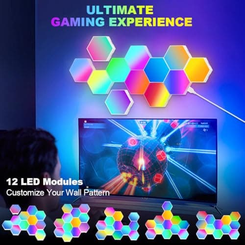 Lampe LED URAQT Hexagone Smart RGB 16 Millions Couleurs pour Jeu et Décoration Murale