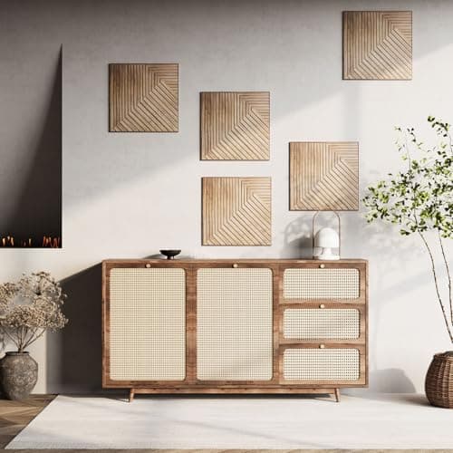 Lot de 10 Panneaux Muraux 3D Autocollants Aspect Bois pour Décoration Murale Intérieure et Amélioration Acoustique (Jaun