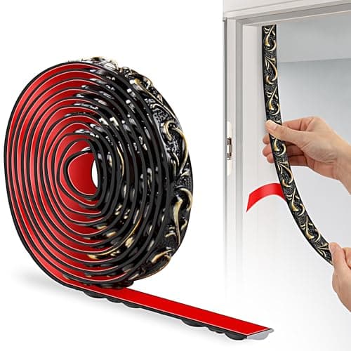 JUNART Bande Décorative en PVC Argent, Adhesive pour Frise Murale, Convient aux Linteaux et Plinthes, Fonction Décoratio — Or Noir-300cm×2cm