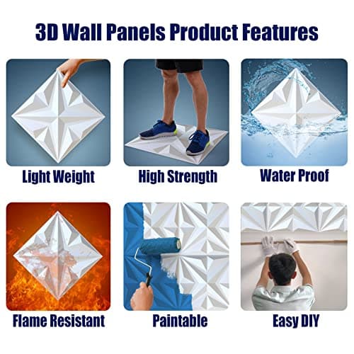 MIX3D Panneaux muraux décoratifs 3D en forme d'étoile blanc 30,5 x 30,5 cm pour décoration intérieure