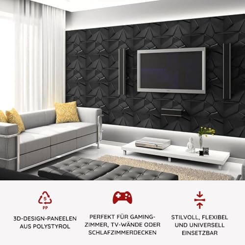 Panneaux muraux 3D mercure noir 6 m² (24 pièces) pour décoration murale - Revêtement mural en polystyrène