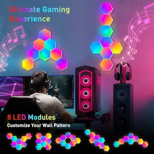 Panneau LED Hexagone Murale Lampe Smart RGB Modulaires Light pour Gaming Setup - Contrôle Tactile & App Télécommande - N
