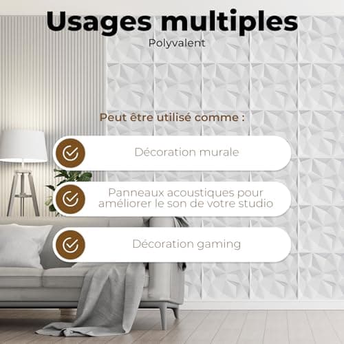 AMARA DECO - Panneau Mural Decoratif 3D Résistant à la Chaleur 30x30cm Facile à Nettoyer - Panneaux Muraux Acoustiques