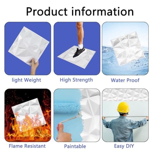Fosoloni Lot de 12 panneaux muraux 3D diamant Blanc mat En PVC Pour décoration salon chambre à coucher salle de bain