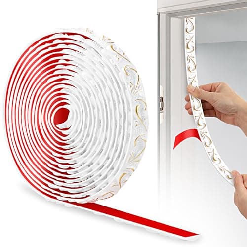 JUNART Bande Décorative en PVC Argent, Adhesive pour Frise Murale, Convient aux Linteaux et Plinthes, Fonction Décoratio — Or Blanc-600cm×2cm