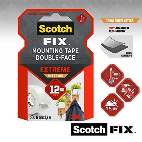 Scotch Fix Ruban de fixation en intérieur Extrême - Blanc, 19 mm x 1,8 m, 1 Rouleau | Fixation robuste | Matériaux intér