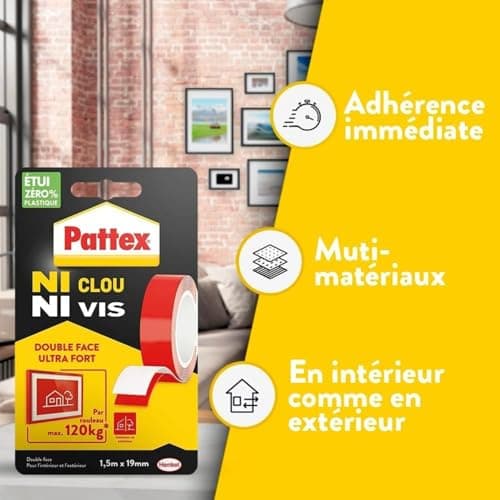 Ruban adhésif double face ultra fort Pattex | Adhésif pour montage intérieur et extérieur - Supporte maximum 120 kg par