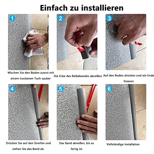 Bande de transition autocollante en vinyle (2 m x 4 cm) - Revêtement de sol gris avec grain de bois pour seuil de porte,