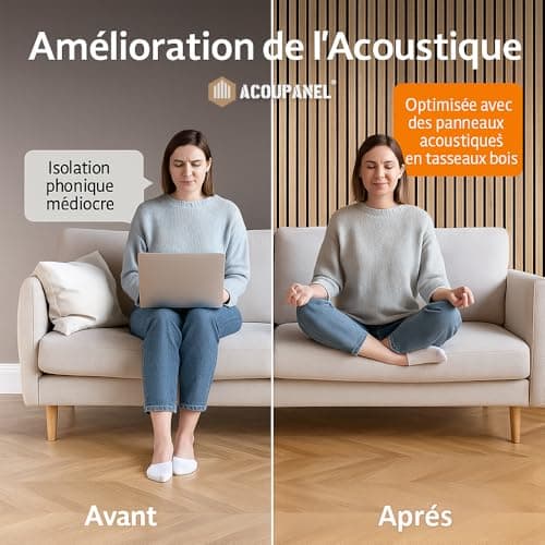 ACOUPANEL | Panneau Acoustique en Tasseaux Bois Chêne | Lot de 4 Panneaux Muraux 1,28 m² | Isolation Phonique Facile à I