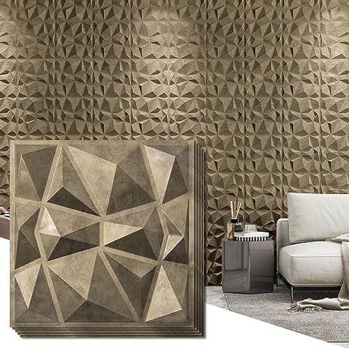 Art3d Lot de 33 panneaux muraux décoratifs 3D en forme de diamant blanc mat, pour décoration intérieure, design moderne — ‎doré Vieilli