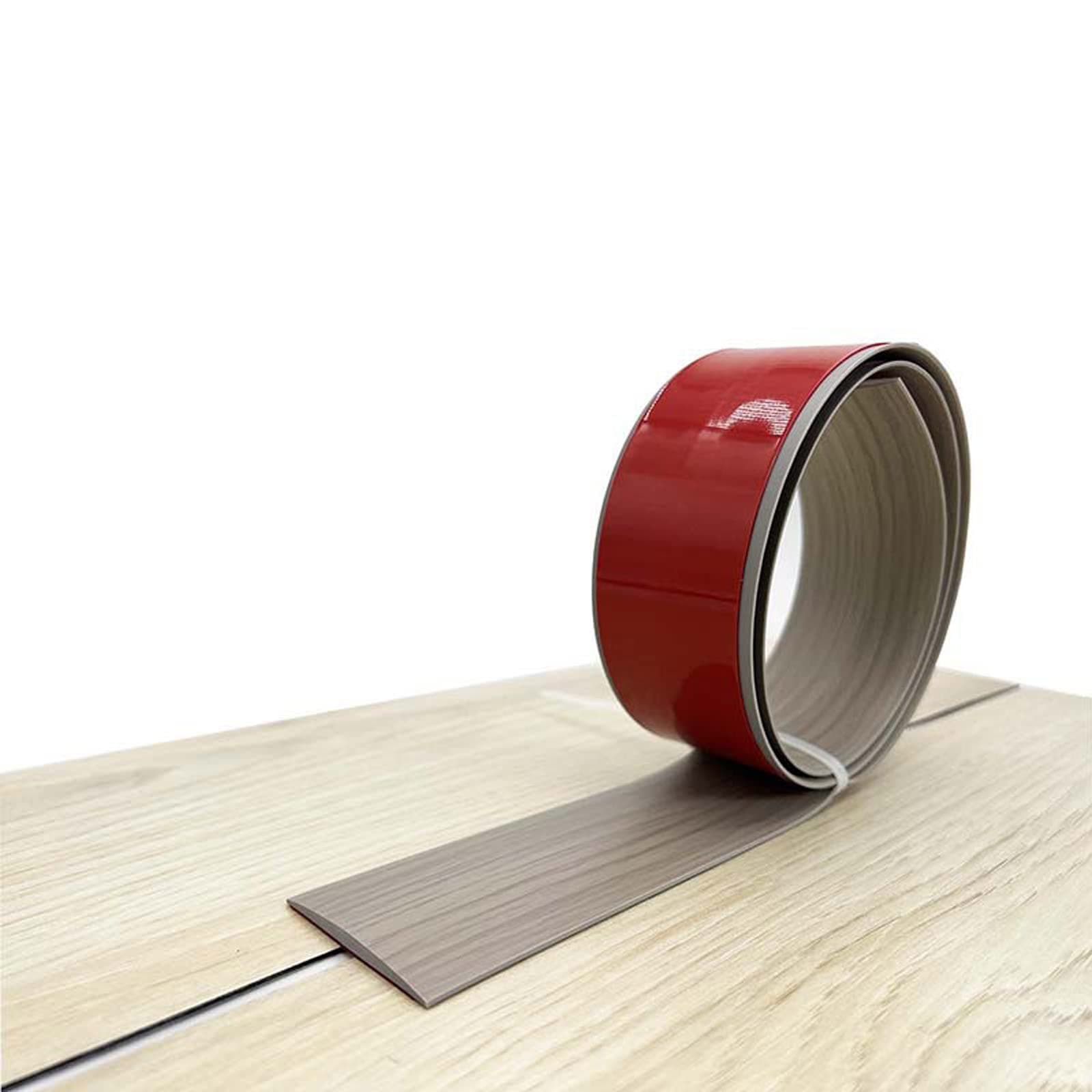 Bande de transition autocollante en vinyle (2 m x 4 cm) - Revêtement de sol gris avec grain de bois pour seuil de porte,