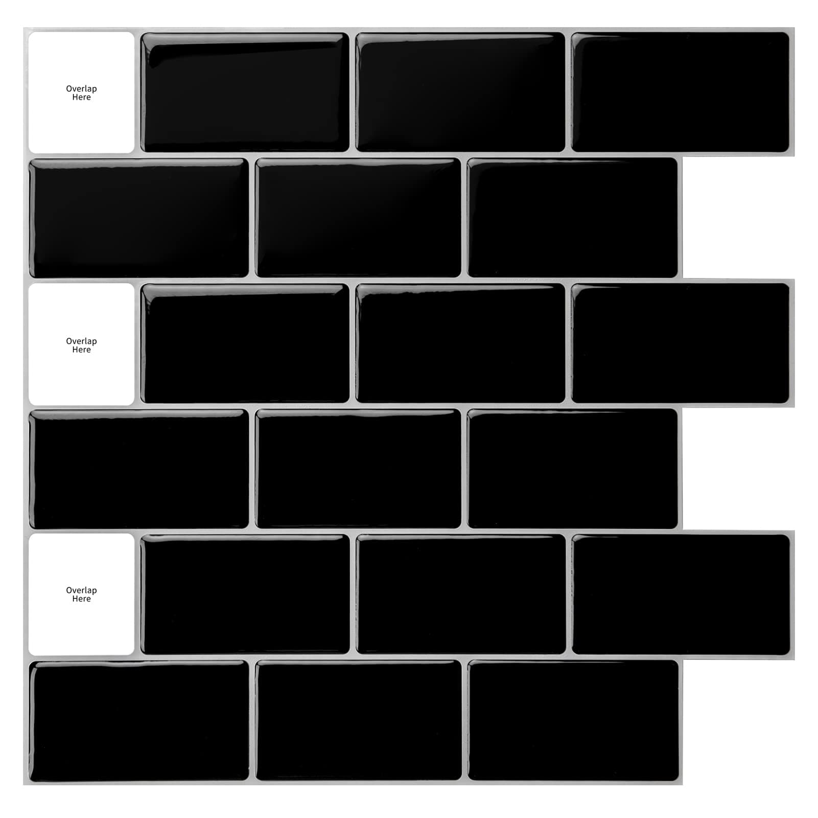 Art3d Lot de 10 Pièces Carrelage Autocollant Métro Noir pour Cuisine et Salle de Bain, Papier Adhésif en Vinyl 3D Brique