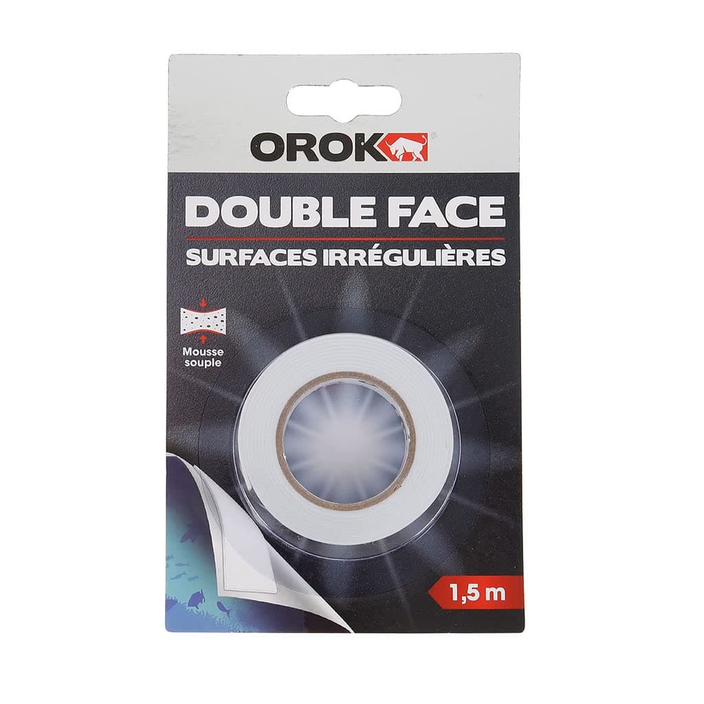 OROK - Ruban adhésif double face moussant 1,5m x 19mm - Pour surfaces irrégulières - Adhésif souple - Bricolage