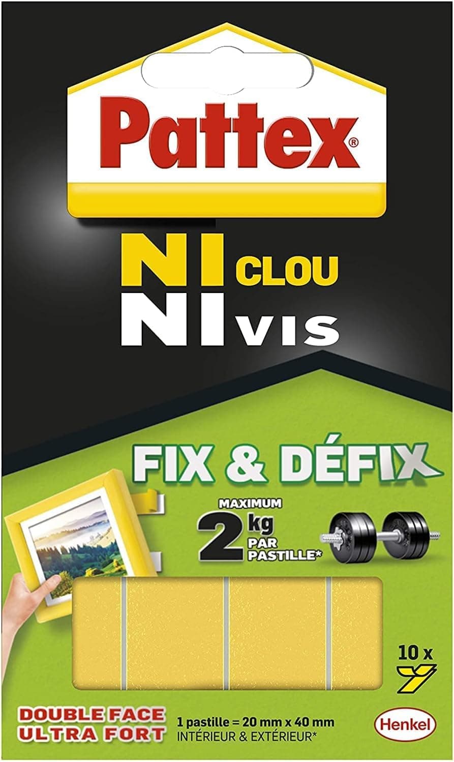 Pattex Ni Clou Ni Vis Fix & Défix Adhésif de fixation surpuissant facilement démontable - Pour tous les amateurs de DIY