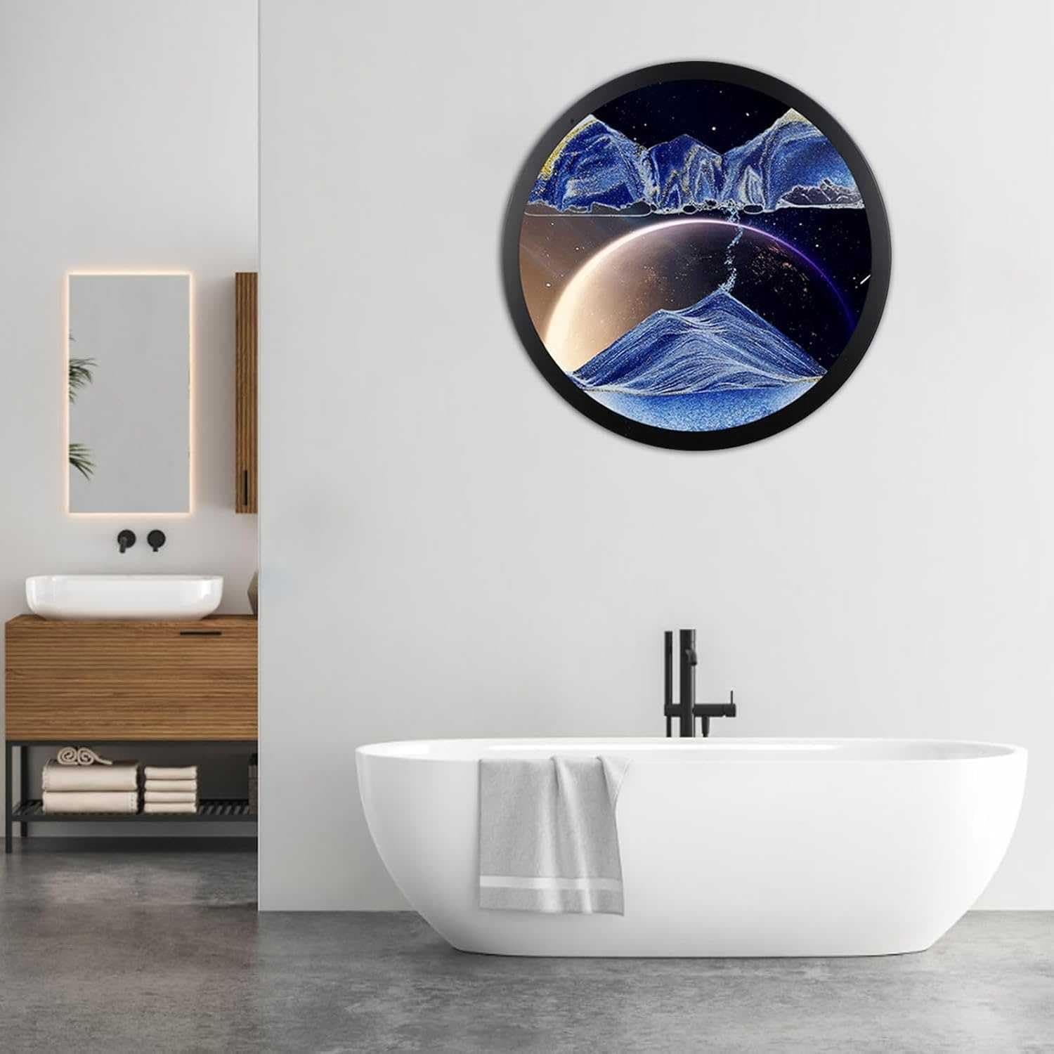 Tableau d'art de sable en mouvement LED 360° - Montage mural dynamique 3D - Décoration murale artistique verre rond