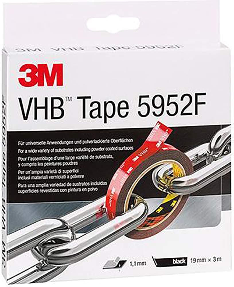 3M VHB 5952F Ruban Adhésif Mousse Double Face - Excellente Adhésion - Noir, 19 mm x 3 m - Rouleau