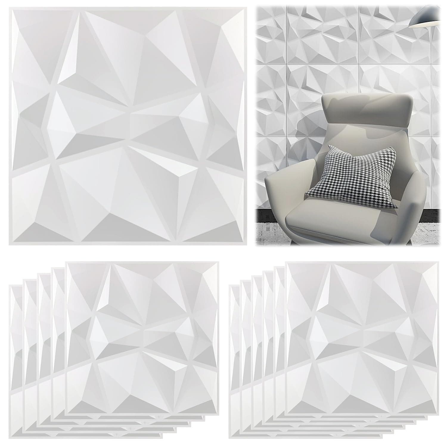 12 Panneaux Mural Decoratif 3D Blanc Mat, Idéal pour le Décor de Studio à la Maison, Bureau Élégant et Fonctionnel 30 x