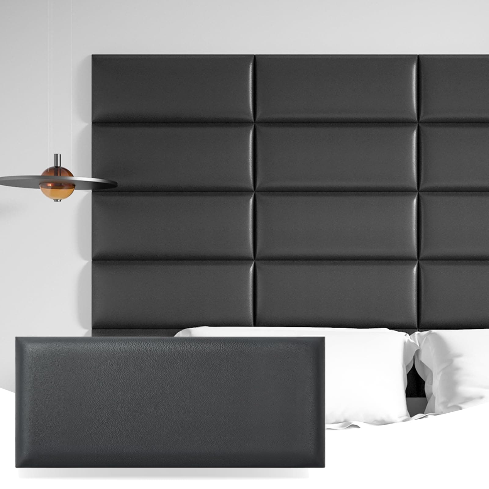 Art3d Lot de 12 Panneaux muraux Auto-adhésifs pour tête de lit King Size - Noir | Insonorisés | pour Chambre à Coucher