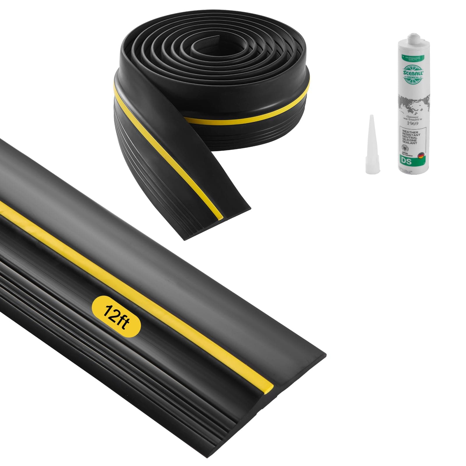 VEVOR Joint de porte de garage universel, résistant aux intempéries, pour bas de porte de garage, 3,6 m, noir, éclaircie