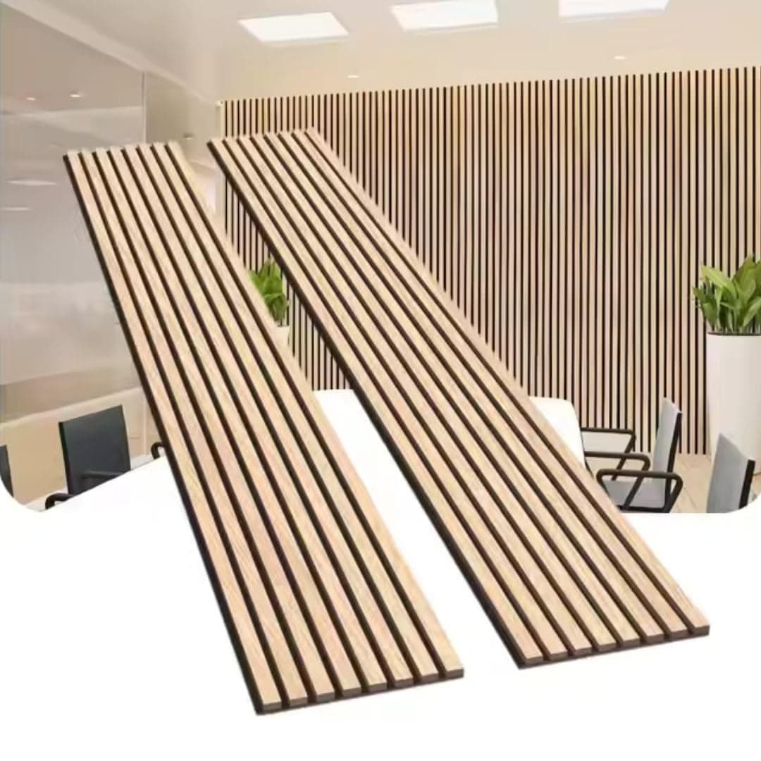 Panneaux Acoustiques Muraux Bois Chêne Blanc 240x60x2,2cm - Fond Noir - SILAMP