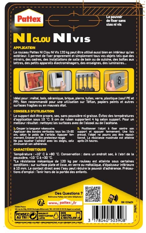 Ruban adhésif double face ultra fort Pattex | Adhésif pour montage intérieur et extérieur - Supporte maximum 120 kg par