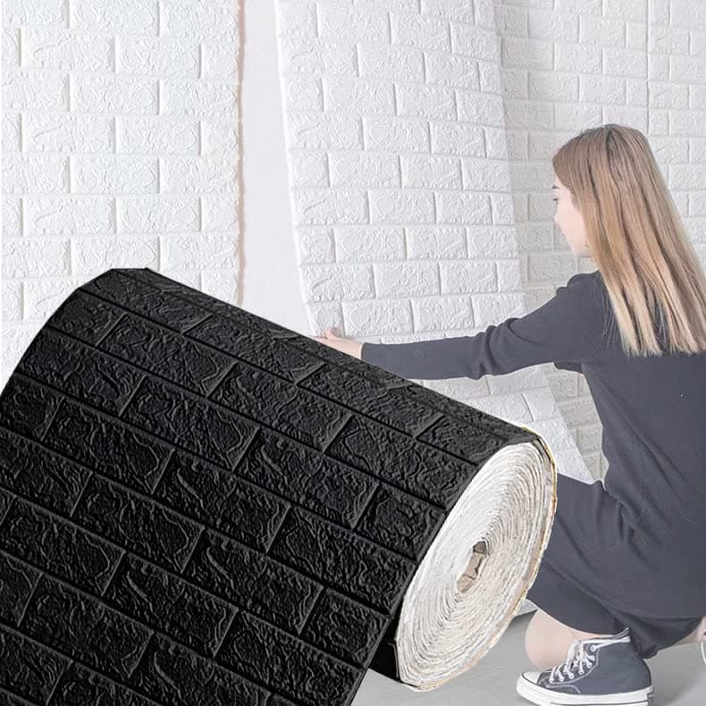 Panneaux Muraux 3d Adhesif Bibykivn, Aspect Pierre, Imperméable pour Cuisine Chambre Salon, Fond Décor TV 70 cm x 10 M - — Noir